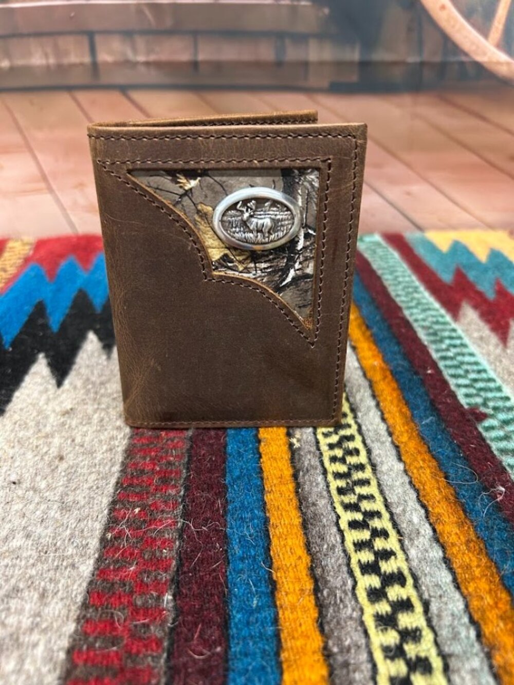 Badger Trifold Brown and Camo Wallet with Buck Concho